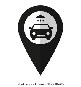 Car wash - vector icon;  black map pointer