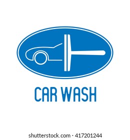 Car wash vector icon, logo, emblem. Nonstandard graphic icon with half of car and washing tool