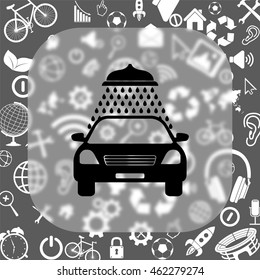 Car wash vector icon - matte glass button on background consisting of  different icons