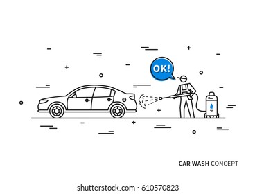 Car wash vector illustration. Touchless carwash line art concept.
