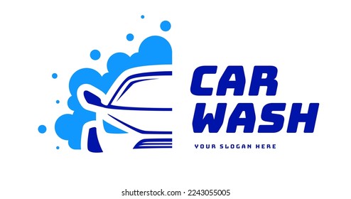 Car wash vector logo cyan blue color