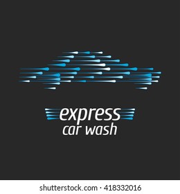 Car wash vector logo, sign, emblem. Illustration of car with bubbles when being under washing