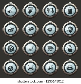 Car wash vector stylish round buttons for mobile applications and web