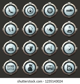 Car wash vector stylish round buttons for mobile applications and web