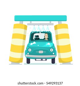 Car wash web illustration in flat style.