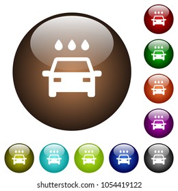 Car wash white icons on round color glass buttons