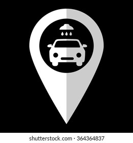 Car wash - white vector icon;  map pointer