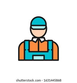 Car wash worker flat color line icon. Isolated on white background
