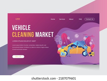 Car Wash workers cleaning  isometric landing page