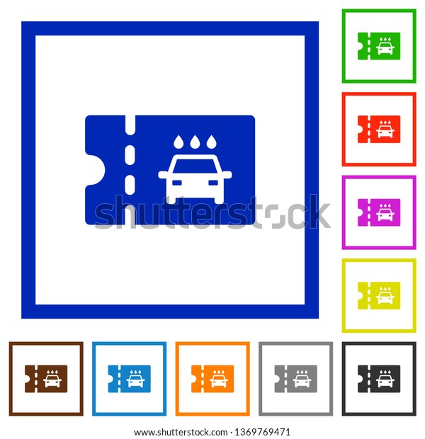car washer discount coupon flat color icons in
square frames on white
background