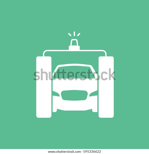Car In Washer\
Flat Icon On Green\
Background