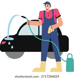 Ilustración multicolor plana de la lavadora del coche