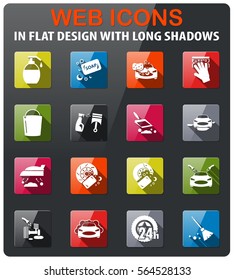 car washer icons set in flat design with long shadow