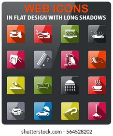car washer icons set in flat design with long shadow