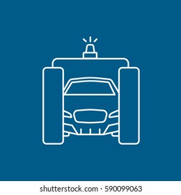 Car In Washer Line Icon On Blue Background