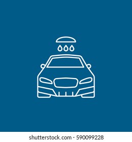 Car Washer Line Icon On Blue Background