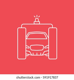 Car In Washer Line Icon On Red Background