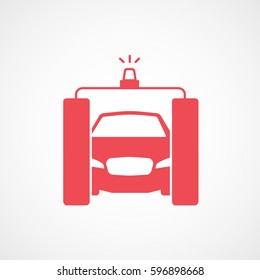 Car In Washer Red Flat Icon On White Background