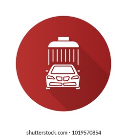 Car washing flat design long shadow glyph icon. Auto cleaning service. Vector silhouette illustration