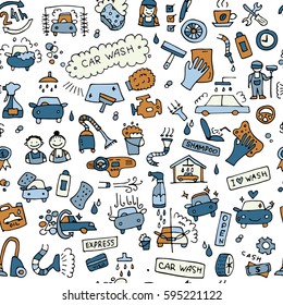 Car washing, seamless pattern for your design. Vector illustration