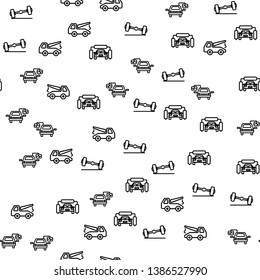 Car Washing And Service Seamless Pattern Vector. Broken Car Delivered By Towing Truck To Service Station For Diagnostic And Repair Wheels Icons. Cleaning Body Template Flat Illustration