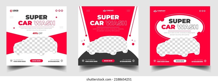 Car Washing Service Social Media Post banner design. Car Washing Social Media Post banner Template set, car wash social media banner design template. Car Washing marketing post banner design.