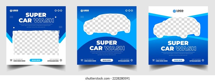 Car Washing Service Social Media Post banner design. Car Washing Social Media Post banner Template set, car wash social media banner design template. Car Washing marketing post banner design.