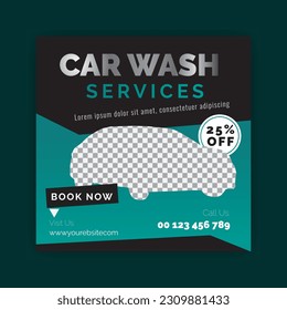 Car washing service social media post design, web banner, internet ads template. 