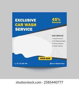 Car Washing Service Social Media Post banner design. Car Washing Social Media Post banner Template, car wash social media banner design template. Car Washing marketing post banner design.