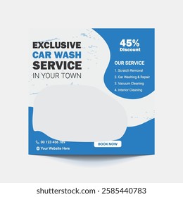 Car Washing Service Social Media Post banner design. Car Washing Social Media Post banner Template, car wash social media banner design template. Car Washing marketing post banner design.