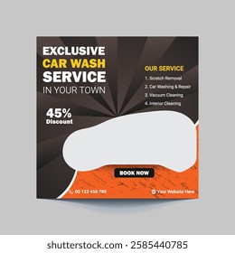 Car Washing Service Social Media Post banner design. Car Washing Social Media Post banner Template, car wash social media banner design template. Car Washing marketing post banner design.