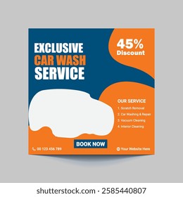 Car Washing Service Social Media Post banner design. Car Washing Social Media Post banner Template, car wash social media banner design template. Car Washing marketing post banner design.