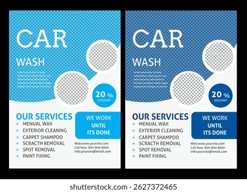 Car washing service social media banner. Car wash and cleaning service banner. Vehicle washing service template. Auto mobile cleaning service flyer. Professional car wash advertisemen