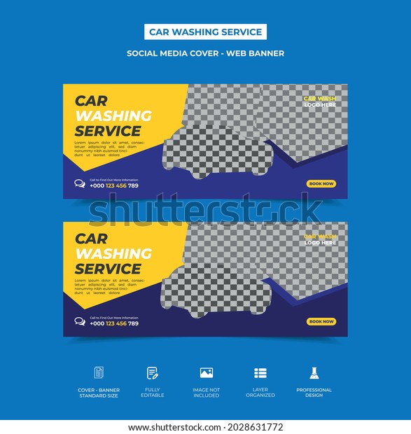 car washing service social media timeline cover
template design with three image placement, professional eye-catchy
color used in the template. editable, organized. vector eps 10
version web banner