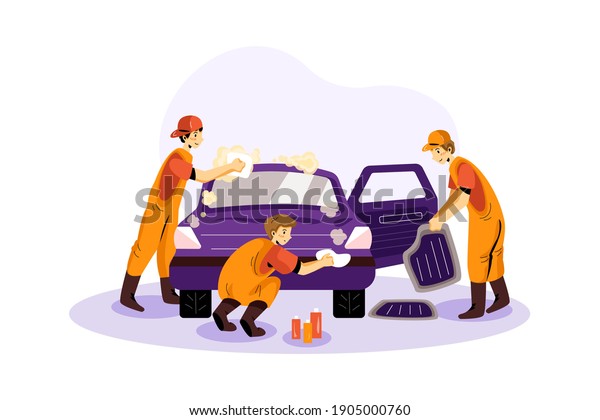 Car Washing Service Vector\
Illustration concept. Flat illustration isolated on white\
background.