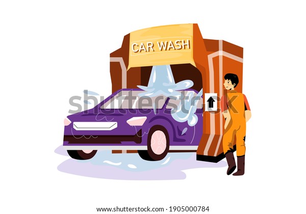 Car Washing Service Vector\
Illustration concept. Flat illustration isolated on white\
background.
