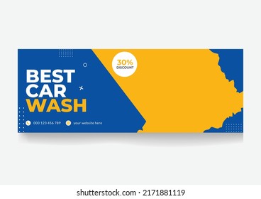 Car washing service web banner and facebook cover design template