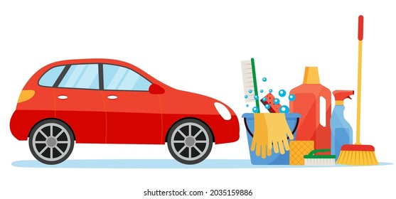 Car washing service. Web illustrations in flat style. Eps 10