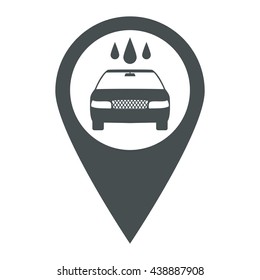 Car washing station map pointer targetting sign. Wash car concept of navigate, geotagging, mapping, landmark. isolated on white background. Car flat style modern brand design vector illustration