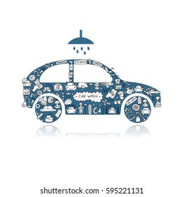 Car washing, vector icons sketch for your design. Vector illustration