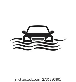 Ilustração do vetor do ícone do dano da água do carro mostrando o veículo em ondas de inundação poça rio desastre seguro conceito isolado branco fundo design elemento