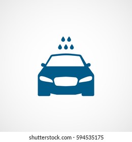 Car And Water Drops Blue Flat Icon On White Background