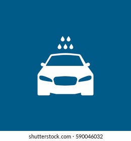 Car And Water Drops Flat Icon On Blue Background