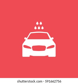 Car And Water Drops Flat Icon On Red Background