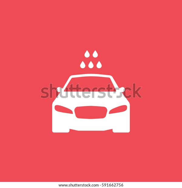 Car And Water
Drops Flat Icon On Red
Background