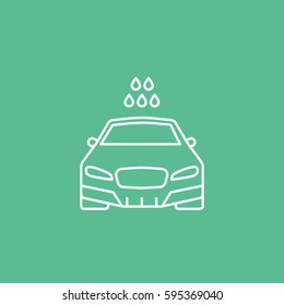 Car And Water Drops Line Icon On Green Background