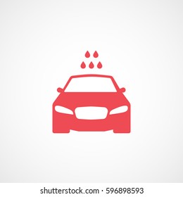 Car And Water Drops Red Flat Icon On White Background