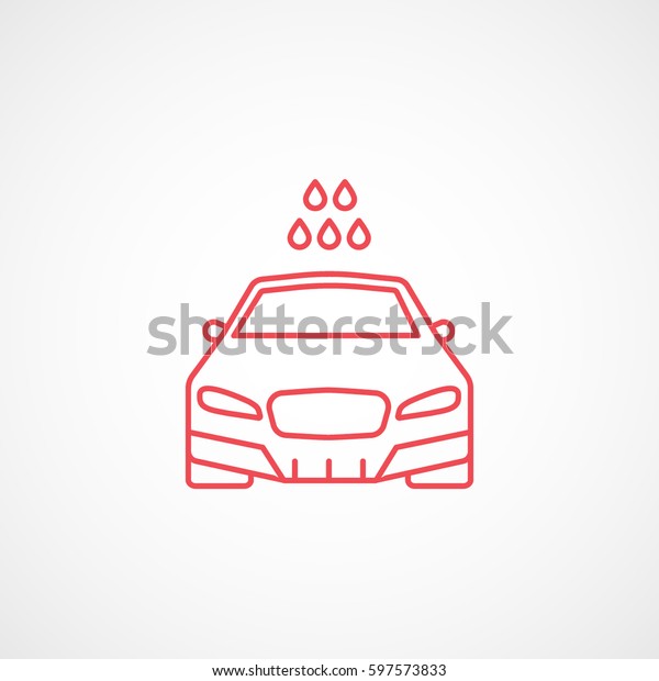 Car\
And Water Drops Red Line Icon On White Background\
