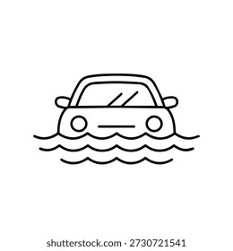 Auto im Wasser, Vektorliniensymbol auf weißem Hintergrund.
Vektorliniensymbol auf weißem Hintergrund