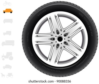 Car wheel (24). The series of the detailed wheels of the different vehicles: passenger cars, light trucks, vans.